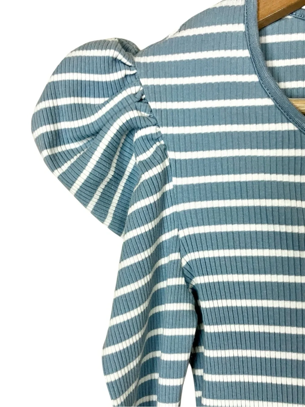 Anthropologie Porridge Puff Sleeve Keyhole Neck Striped Ribbed Knit Top Small